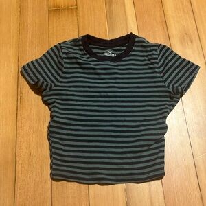 A Hollister, baby tea, dark blue, and green striped top